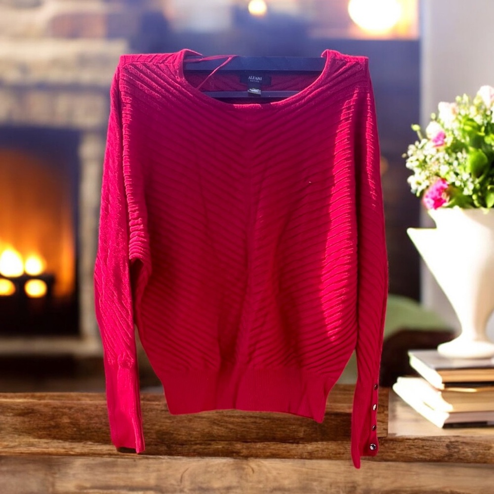 Alfani Petite Vibrant Red Crew Neck Sweater Retro Vintage Deadstock NWT Holiday